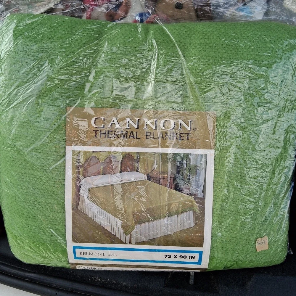 Vtg NOS 70s CANNON Dover 72X90 Green Blanket Border Grandpacore New
